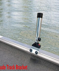 Rugged Heavy Duty Aluminum Rocket Launcher Rod Holder With 90 Degree Gunnel Track System, Fully Adjustable 360 Degree Rotation And Tilt, Over 9 Inch Tubing, Marine Grade CNC Machined, Built For Versatrack And Lund Ranger Lowe Boats mounted on boat track