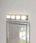 Alberson 4 Light Brushed Nickel LED Bath Bar Light Modern Vanity Fixture mounted above bathroom mirror