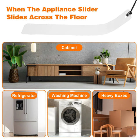 Two Pack Long Appliance Sliders With Pull Straps Furniture Moving Mats 8 By 60 Inches shown with cabinet and appliances