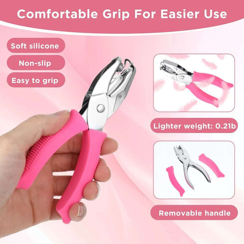 Grab And Go Four Piece One Quarter Inch Hole Punch Set With Circle Heart Star Triangle Shapes and Soft Grip Handles display.