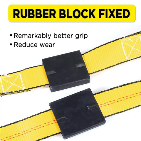 Beefed Up Heavy Duty Vehicle Tie Down Kit With 10000 Lb Break Strength For Cars Trucks And UTVs Four 2 Inch By 10 Foot Ratchet Straps With Rubber Wheel Blocks