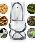 OIIBO Chameleon Feeding Bowl, Resin Vine Reptile Feeder with Grid Plate for Insect to Climb and Move, Reptile Hunting Bowl with Suction Cup for Chameleon, Lizard, Bearded Dragons, Iguana, Gecko, Frog with mixed insects and grid detail.