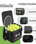 Tennis Ball Hopper And Retriever Kit with Durable Felt Exterior in Bright Yellow Holds 200 Balls, Features Pockets and Handle