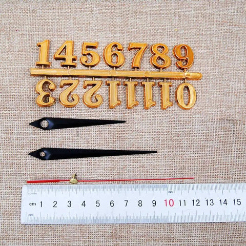 DIY Clock Numerals Replacement Kit Black Arabic And Roman Numbers For Quartz Wall Clocks, Durable Plastic Parts shown with ruler