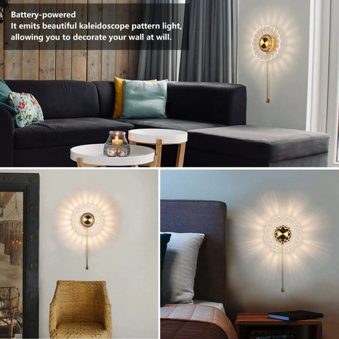 Battery Powered Sunflower Wall Sconce With Vintage Pull Chain 8 Inch Decorative Light in various room settings