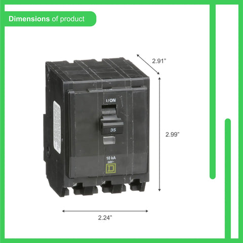 QO330CP Circuit Breaker Black With Plug On Design For Easy Install Go To Safety And Trip Protection Front View with Dimensions