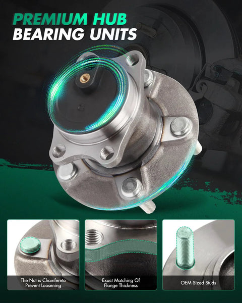 Top view of Two Pack Rear Wheel Hub Assembly For Mitsubishi Lancer 2008 To 2016 2.0L 2.4L Outlander 2008 To 2013 Outlander Sport 2011 To 2012 5 Lug FWD Part 512394 with detailed features including nut design, flange thickness, and stud size.