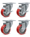 Three Inch Heavy Duty Casters Set Of Four Featuring Polyurethane Tread On Cast Iron Core, dual swivel rollers plus two locking brakes.