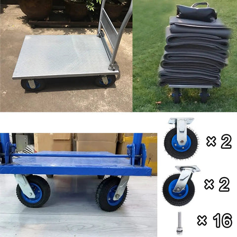 Beefy Heavy Duty Caster Wheels Set With Top Plate Swivel And Fixed Casters for furniture and workbench rolling carts displayed