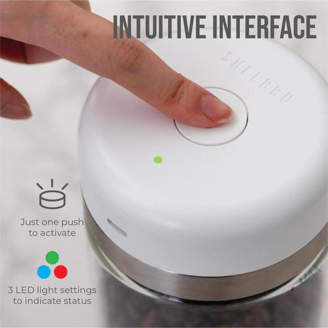 Keep Your Beans Fresh As A Daisy With This Smart Electric Vacuum Seal Coffee Canister And Airtight Storage Jar For Whole Ground Roasts Real Deal Smooth Push Button Operation Durable Borosilicate Glass, showcasing intuitive push-button operation.