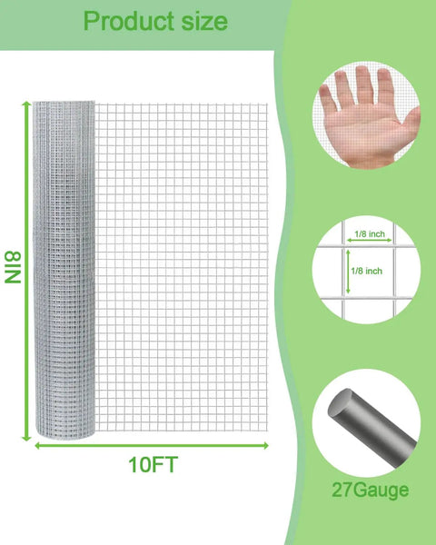 Eight Inch By Ten Foot Mesh Hardware Cloth One Eighth Inch Opening 27 Gauge Welded Wire Mesh Hot Dipped Galvanized for garden fencing.