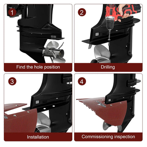 Step-by-step installation of Whale Tail Hydrofoil Stabilizer Fin Kit For Outboard And Stern Drive Motors 40 To 200 HP Red Carbon Design 2 Pack