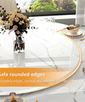 Holy Grail 360 Degree Rotating Serving Tray Heavy Duty Stone Lazy Susan Turntable With Flawless Spin on a marble table with rounded edges.
