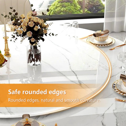 Holy Grail 360 Degree Rotating Serving Tray Heavy Duty Stone Lazy Susan Turntable With Flawless Spin on a marble table with rounded edges.