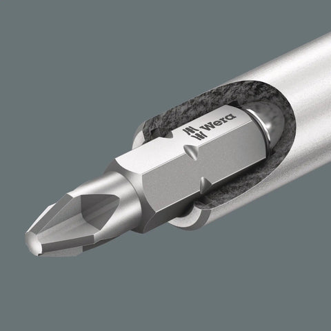 Close-up of bit magazine from Kraftform Kompakt 28 SB Combi-Driver With Magazine And Anti-Roll Handle, showing bayonet adapter detail.