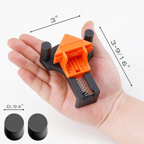 60 90 120 Degree Multi Corner Clamps Set Four For Woodworking shown in hand, adjustable spring loaded for carpentry.