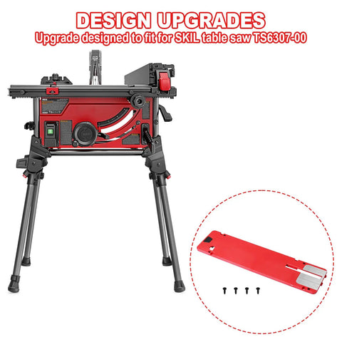 Zero Clearance Table Saw Insert Plate With Adjustable Height For A Flush Surface And Tight Cuts No Gap Dado Throat Plate Upgrade Fits TS630700 Table Saws No Fuss Install Hardware Included For Quick Precision Machining shown next to SKIL TS630700 table saw.