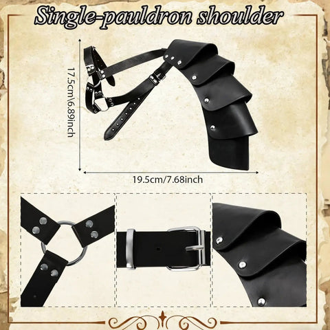 Epic 8 Piece Renaissance Medieval Costume Accessories Set For Men Featuring Leather Shoulder Armor Pauldrons in Black