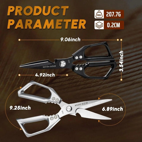 Two Color Kitchen Shears Set With Silver And Black Blades For Food Prep Japanese Steel Kitchen Scissors For Quick Cuts Built Tough Cooking Shears Made For Home Chefs And Everyday Kitchen Tasks, black and silver pair, 9.06in and 9.25in