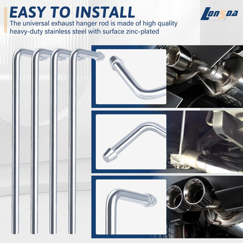 Stainless Steel Exhaust Hanger Rod Weld-On 9.5 Inch Long 90 Degree Bent Universal Fit 2 Pack For Car Truck Muffler System Support