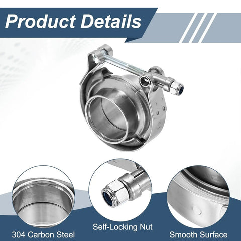 Built To Last V Band Clamp With Flange 1.5 Inch 304 Stainless Steel Exhaust Clamp Kit features self-locking nut detail