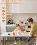 Gotta Keep The Kiddos Safe With These Rock Solid Baby Proof Edge Protectors Featuring Super Thick Air Cushion Rubber Foam Padding Soft High Density Corner Guards Easy Peel And Stick Furniture Armor Sets in a kitchen with a child eating.