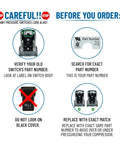 Instructions for verifying switch part number with images of air compressor pressure switch, label location, and matching guidance.