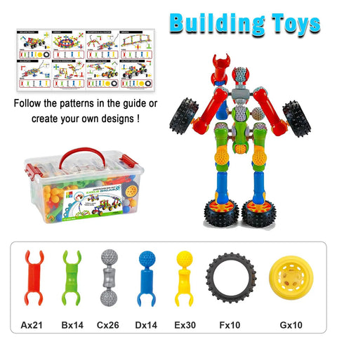 STEM Building Toys 125 Piece Building Blocks Set For Kids Ages 3 4 5 6 7 8 with large storage box and 17 model ideas