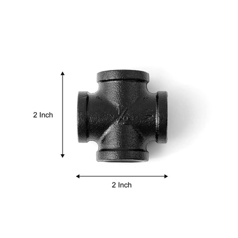 Half Inch Black 4 Way Cross Pipe Fitting Connector Pack Of Four For DIY Furniture And Shelving Projects Cast Malleable Iron Industrial Vintage