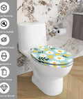 Elongated Toilet Seat Cover Quiet Close for Bathroom, floral design, fits most toilet sizes, easy to clean and install.