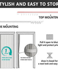 Diagram showing installation of Accordion Door Curtain With Adhesive Track 100 Percent Blackout For Bedroom Closet Or Room Divider Gray 43 Inch Wide