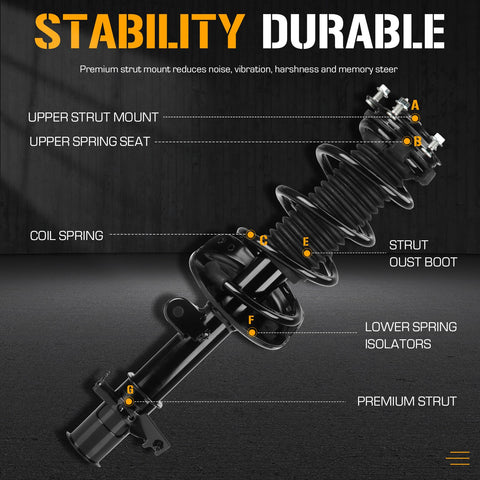 Diagram of Honda CR V Front Complete Strut Shock Absorber With Spring Assembly For 2007 To 2014 2 4L Models showing parts labeled.