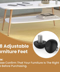 Eight Pack M8 Adjustable Furniture Leveling Feet With Stainless Steel Threads And Screw In Glides displayed next to table