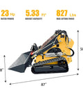 Triangular Track Skid Steer Loader T460 With 43.8 Inch Bucket 23HP Stand On Crawler Machine Hydraulic Drive Compact Track Loader 840 Lb Lifting Capacity A Real Workhorse For Small Jobs USA Stock showing dimensions and specs