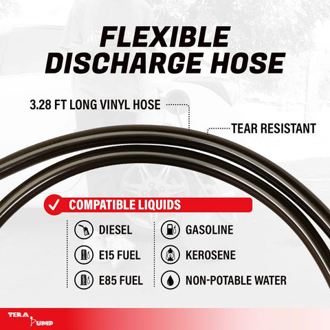 3.28 ft vinyl discharge hose for 5th Gen Fuel Transfer Pump With Overfill Protection 2.7 GPM Universal Gas Can Adapter
