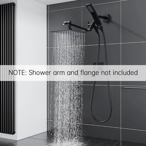 All Metal 8 Inch Dual Square Shower Head With Handheld Combo Built To Last Rain Shower Head Installed in Modern Bathroom