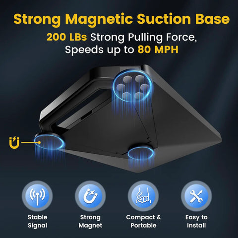 Strong magnetic base of Starlink Mini Magnetic Mount With Protective Silicone Case Two In One Satellite Dish Mount And Cover Two Hundred Pound Magnetic Bases Handle And Shoulder Strap Includes One Quarter Inch Twenty Nuts For RVs Cars Boats Road Trips showing suction force.