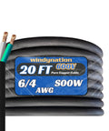 Six Gauge Four Conductor Six Four AWG Black SOOW Portable Power Cable Wire Twenty Feet, coiled and labeled for high current