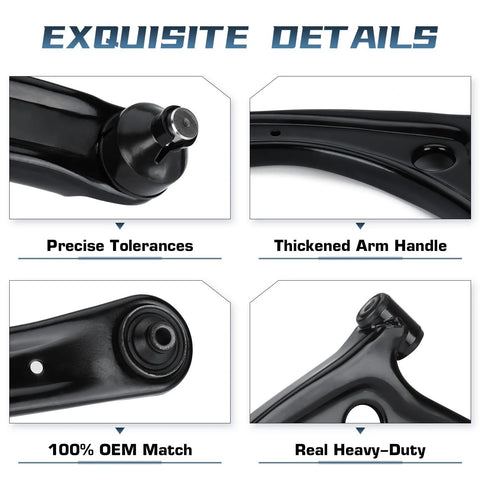 Details of Front Lower Control Arm With Ball Joint Assembly for Escape, Mariner, and Tribute showing design and materials.