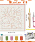 Image of Flower Punch Needle Kit For Beginners Easy Embroidery Starter Set with 9.4 inch square frame, needle, and yarn pack.