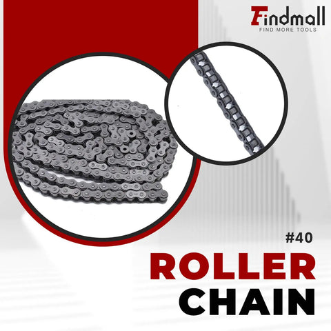 40 Roller Chain, 10 Feet, With Two Connecting Links, Built To Last For Go Karts And Mini Bikes, Carbon Steel, Heat Treated