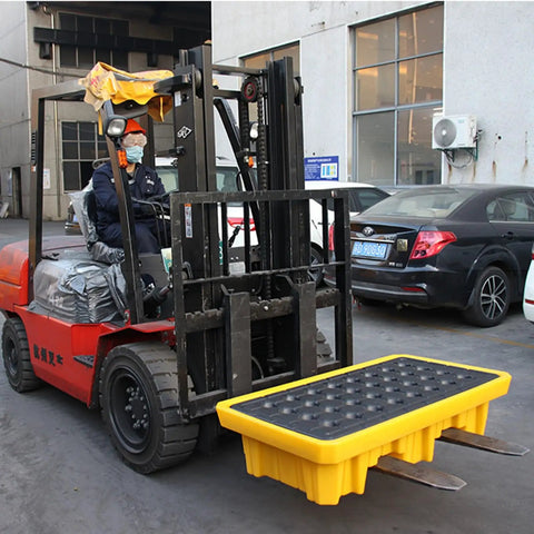 Heavy Duty Two Drum Spill Containment Pallet Built Rock Solid With Hdpe And Straight Up Leak Seals Designed For Tough Crews This Modular Secondary Sump Tray Eases Handling Features Forklift Pockets A Fast Drain And Pop Off Grating Deck