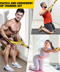 People using Resistance Bands Set With Handles And Door Anchor For Home Gym Workouts Strength Training For Arms Back Chest