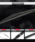 Mazda CX5 Rear Wiper Arm And Blade Set Replacement 2013 To 2025 shown with close-up details of durable rubber blade and high-strength steel.