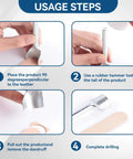 Usage steps for Nine Piece Half Round Leather Punch Set From 10mm To 50mm for DIY leather craft projects, showing punching process.