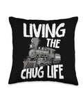Chug Life Steam Train Throw Pillow For Kids Locomotive Engine Theme Cushion Ideal For Playrooms Bedrooms Railfan Fans Birthday Gifts Family Trips And School Decor