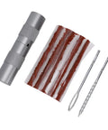 Essential Roadside Tire Repair Kit For Cars And Bikes Capsule Style Puncture Plug Tool with sealed capsule, plug strips, and tools.