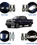 Lit 6000K White LED Interior Light Kit With Install Tool For Toyota Tundra 2007 To 2021, highlighting map, dome, vanity, license lights.