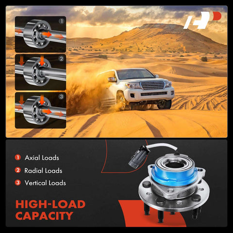 Front Wheel Bearing And Hub Assembly With ABS For 5 Lug Vehicles Compatible With Chevy Malibu 1997 To 2003 Alero 1999 To 2004 Cutlass 1997 To 1999 Grand Am 1999 To 2005 FWD shown with load capacity details.