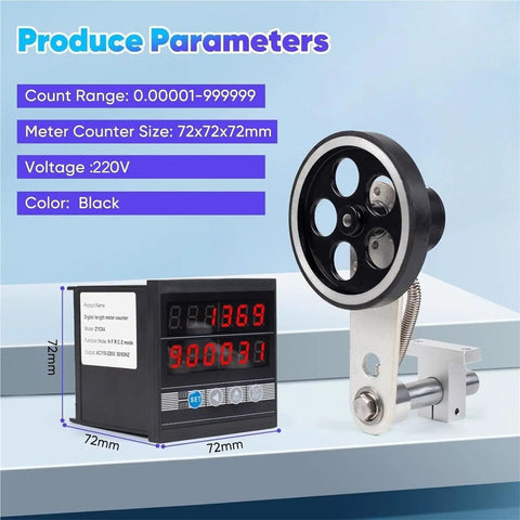 Precision Measuring Wheel with Encoder for Wires and Cables, HD Digital Counter Tracks Length in Feet Meter Yard, Push Pull Rotary Tool for Industrial Fabric Pipe Inspection, Reliable Data Memory with digital display and rotary encoder.